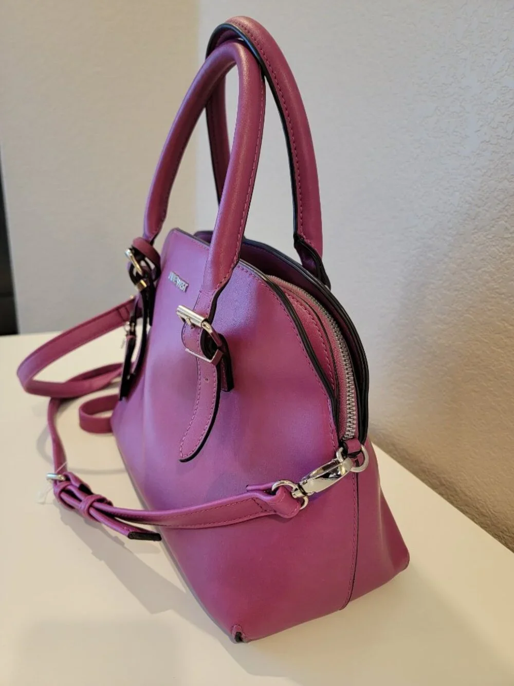 Nine West Pink Structured Satchel with Crossbody Strap
